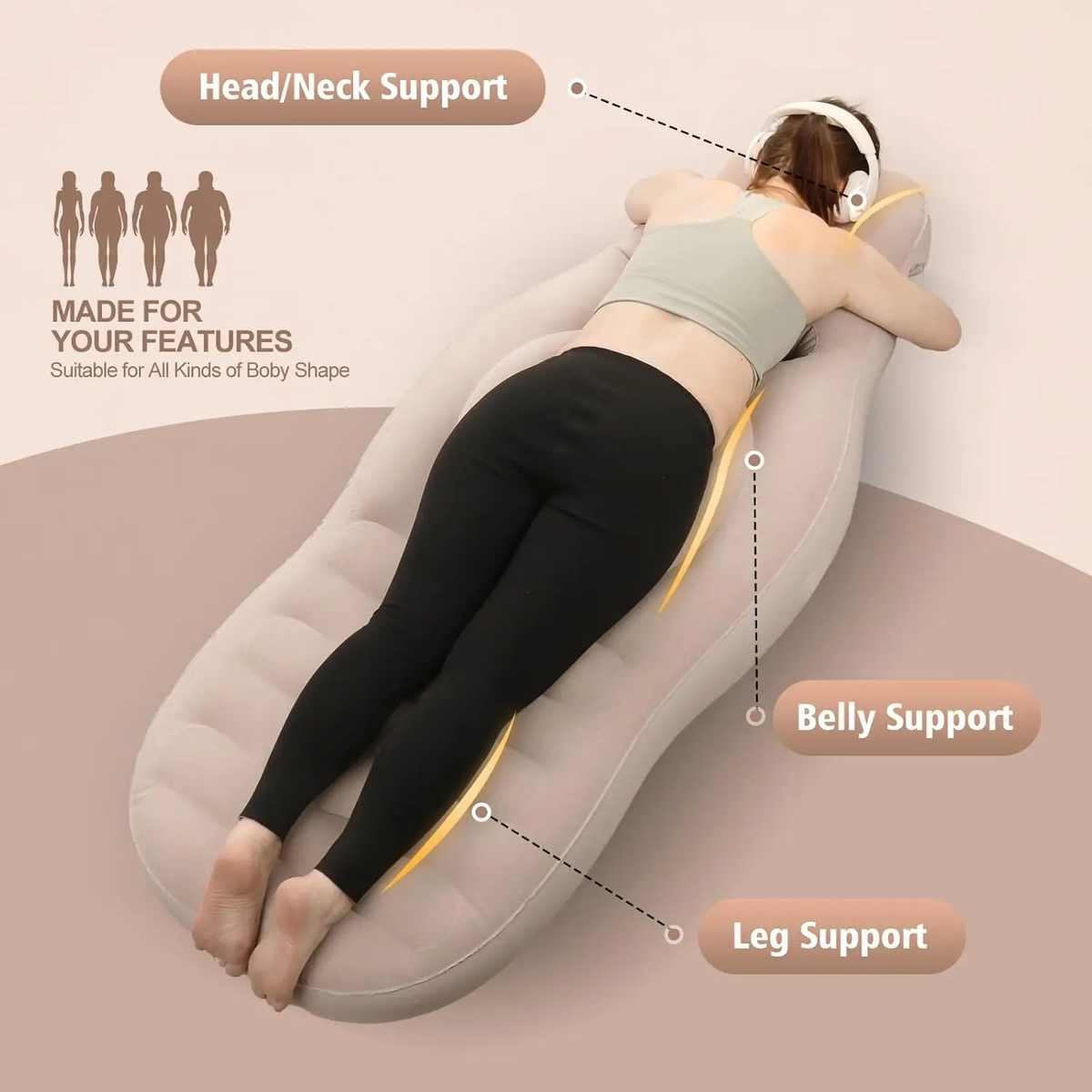 Inflatable Pregnant Woman Yoga Mat with Abdominal Hole Relaxation Lying Sleeping Mat Travel Portable Meble Ogrodowe Soft